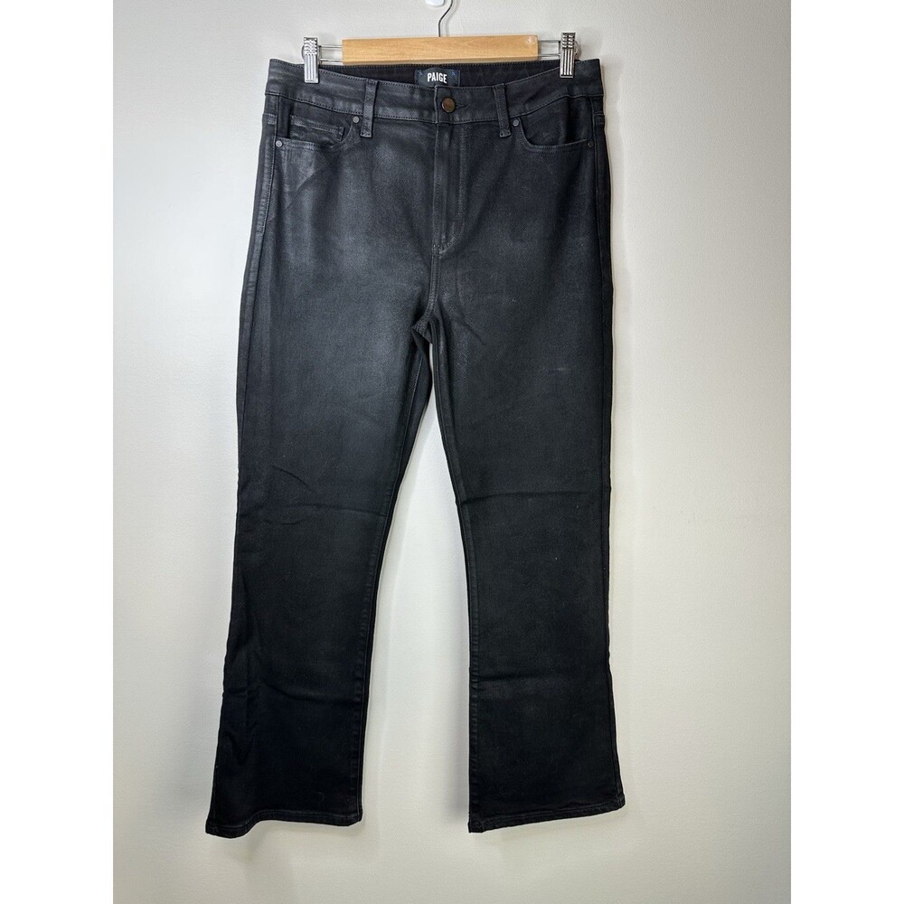 Paige Claudine Jeans Women Size 30 Black Shiny Coated Straight Leg Urban Casual